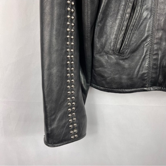Harley Davidson Black Soft Leather Zip Front Studded Angel Wing Logo Jacket M - Picture 5 of 6